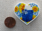 Second view of Denim and lace pocket heart with sunflowers..