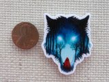 Second view of Forest scene set in a wolf head shape with Little Red on the path minder.