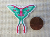 Second view of Green and Pink Butterfly Needle Minder.