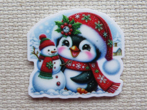 First view of Christmas Penguin with a Snowman Needle Minder.