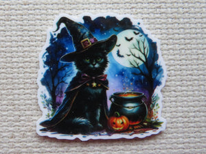 First view of Black Witch Cat with a Batty Moon Needle Minder.