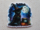 First view of Black Witch Cat with a Batty Moon Needle Minder.