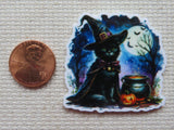 Second view of Black Witch Cat with a Batty Moon Needle Minder.