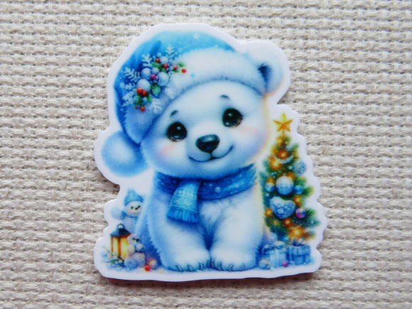 First view of Polar Bear with a Christmas Tree Needle Minder.