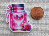 Second view of Heart Mason Jar Needle Minder.