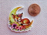 Sleeping Fawn in a Floral Moon Needle Minder, Cover Minder, Magnet