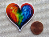 Second view of Melting Rainbow Heart Needle Minder.