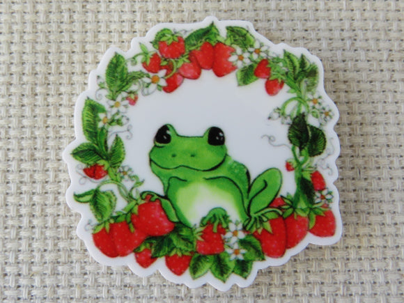 First view of Frog in a Strawberry Wreath Needle Minder.