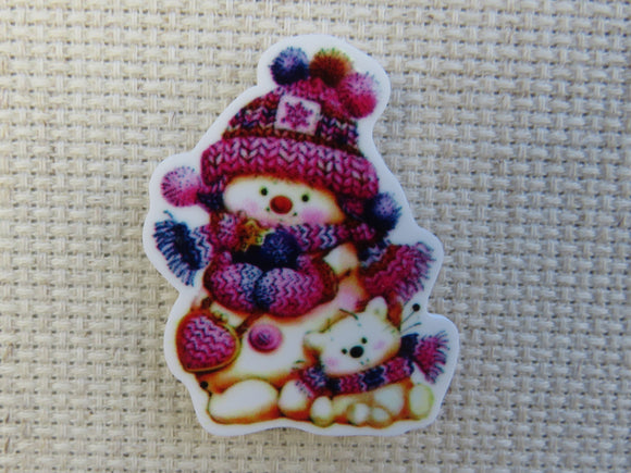 First view of Cute Snowman with a Bear Cub Needle Minder.