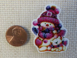 Second view of Cute Snowman with a Bear Cub Needle Minder.