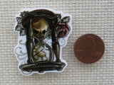 Second view of Clockwork Skull Hourglass Needle Minder.