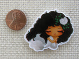 Second view of Silver Tail Mermaid with Black Hair Needle Minder.