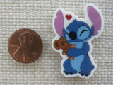 Second view of Stitch Hugging a Teddy Bear Needle Minder.