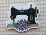First view of Vintage Black Sewing Machine with Pink Roses Needle Minder.