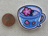 Second view of Pink Flower Tea Cup Needle Minder.