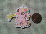 Second view of the Pretty Pink Bunny with a Bird Friend Needle Minder