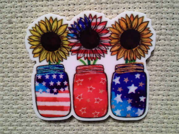 First view of the A Trio of Patriotic Sunflower Vases Needle Minder