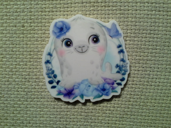First view of the Cute Seal with Blue Flowers Needle Minder