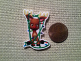 Second view of the Cute Reindeer Tangled in Christmas Lights Needle Minder