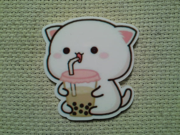 First view of the Cute White Kitty Drinking Boba Needle Minder