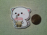 Second view of the Cute White Kitty Drinking Boba Needle Minder