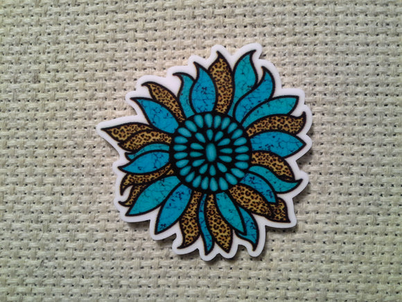 First view of the Blue Animal Print Sunflower Needle Minder