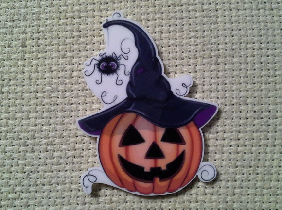 First view of the Witch Hat Wearing Pumpkin Needle Minder