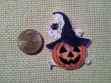 Second view of the Witch Hat Wearing Pumpkin Needle Minder
