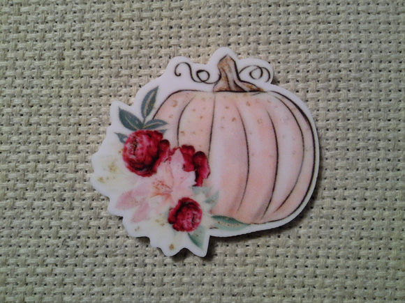 First view of the White Floral Pumpkin Needle Minder