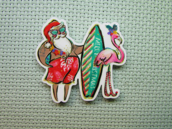 First view of the Surfing Santa with a Flamingo Needle Minder