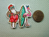 Second view of the Surfing Santa with a Flamingo Needle Minder