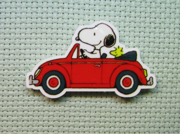 First view of the Snoopy in a Red Convertible Car Needle Minder