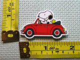 Third view of the Snoopy in a Red Convertible Car Needle Minder