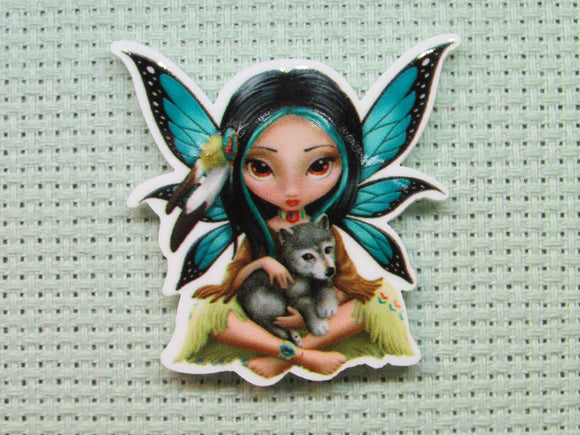 First view of the Indian Fairy Holding A Wolf Pup Needle Minder