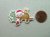 Second view of the Sleepy Santa Sloth with Baby Reindeer Sloth Needle Minder