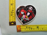 Third view of the Jack and Sally in a Black and Red Heart Needle Minder