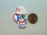 Second view of the Snowman Christmas Mug of Cocoa Needle Minder