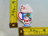 Third view of the Snowman Christmas Mug of Cocoa Needle Minder