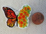 Second view of Orange Poppy Butterfly Needle Minder.