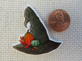 Second view of Halloween Decorated Witches Hat Needle Minder.