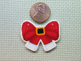 Second view of the Red Santa Christmas Bow Needle Minder