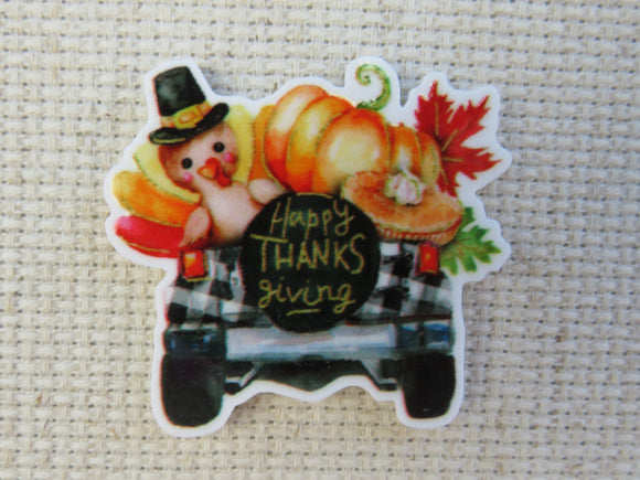 First view of Happy Thanksgiving Checkered Truck Needle Minder.
