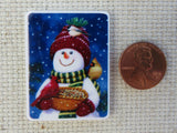 Second view of Bird Loving Snowman Needle Minder.