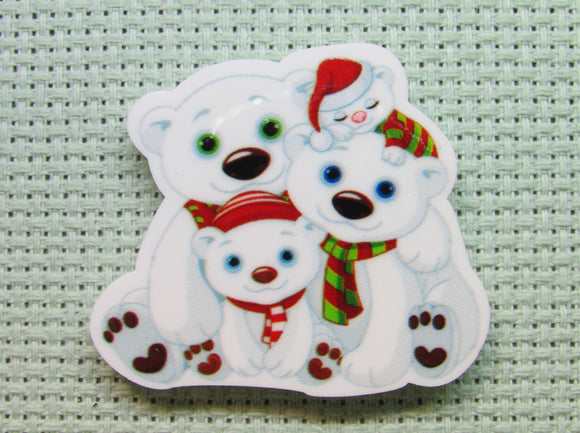 First view of the Christmas Polar Bear Family Needle Minder