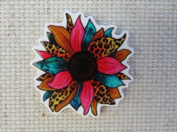 First view of Red and Blue Animal Print Sunflower Needle Minder.