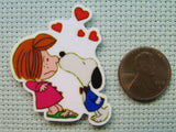 Second view of the Peppermint Patty Getting a Snoopy Kiss Needle Minder