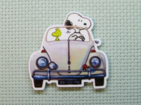 First view of the Snoopy in a White VW Bug Needle Minder