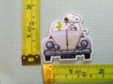 Third view of the Snoopy in a White VW Bug Needle Minder