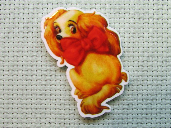 First view of the Cocker Spaniel with a Red Bow Needle Minder