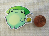 Second view of Frog Sleeping on a Leaf Pillow with a Snail Friend Needle Minder.